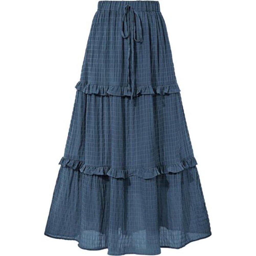 Womens High Waist A Line Midi Skirt Flowy Ruffle Tiered Wedding Guest Party